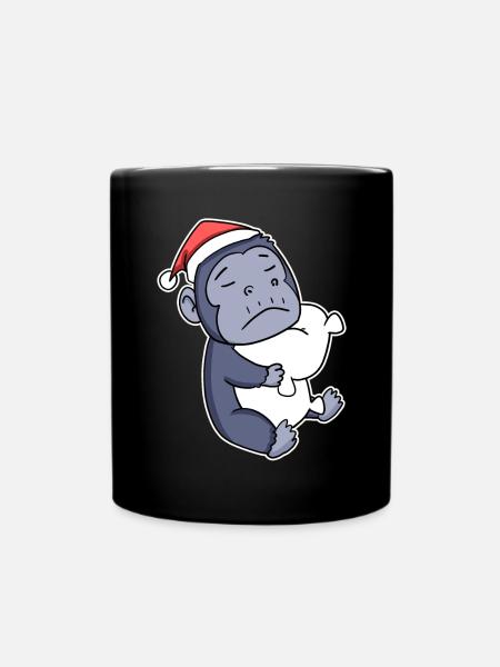 Gorilla Weihnachten Schlafen Schlaf Ausschlafen - Tasse einfarbig - Schwarz
