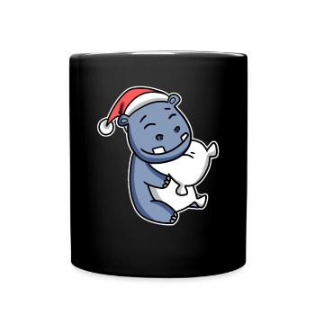 Nilpferd Weihnachten - Tasse einfarbig - Schwarz - Vorne