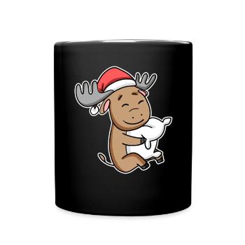 Elch Weihnachten Schlafen Schlaf Ausschlafen - Tasse einfarbig - Schwarz - Vorne