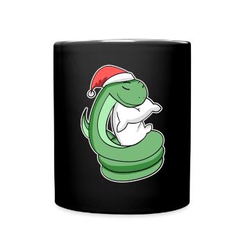 Schlange Weihnachten Schlafen Schlaf Ausschlafen - Tasse einfarbig - Schwarz - Vorne