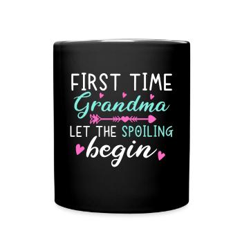 For the first time, grandma let the loot begin - Full Colour Mug - black - Front