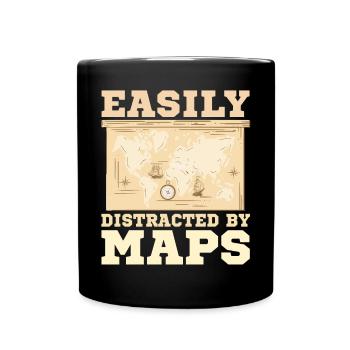Easily distracted by maps geography mapping - Full Colour Mug - black - Front