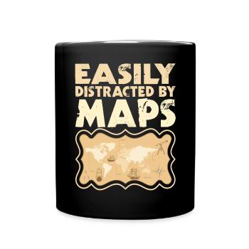 Easily distracted by Maps Geography Mapping - Full Colour Mug - black - Front