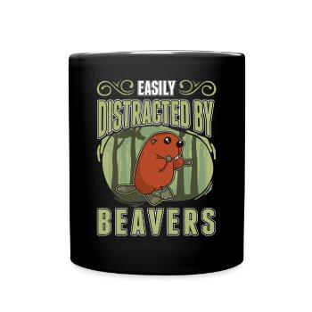 Easily distracted by Beavers Biber - Tasse einfarbig - Schwarz - Vorne