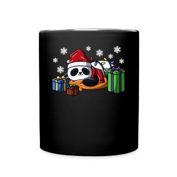 Réveille-moi quand c’est Noël flocons de neige Panda - Mug uni - noir - Devant