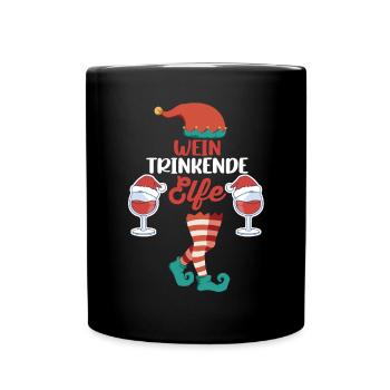 Weinachten Weihnachtself Wein Elfe Elfen - Tasse einfarbig - Schwarz - Vorne
