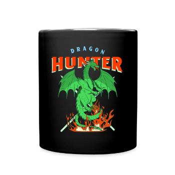 Drachen spuckt Feuer Geschenk Zeichentrickfigur - Tasse einfarbig - Schwarz - Vorne