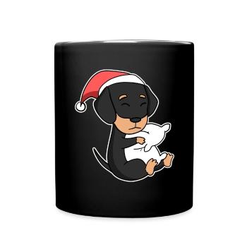 Teckel chien Noël sommeil fatigué - Mug uni - noir - Devant