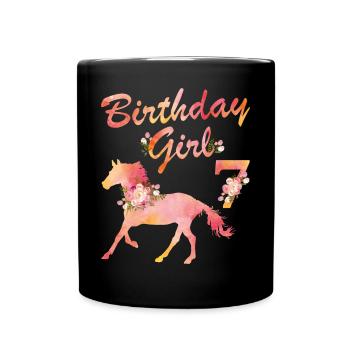 Pferdeliebhaber 7. Geburtstag Für Mädchen Lieben - Tasse einfarbig - Schwarz - Vorne