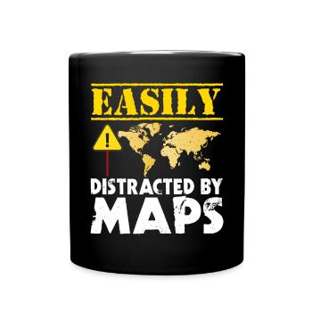 Easily distracted by maps geography mapping - Full Colour Mug - black - Front