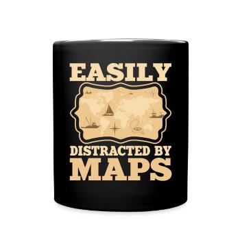 Facilement distrait par les cartes Carte de professeur de géographie - Mug uni - noir - Devant