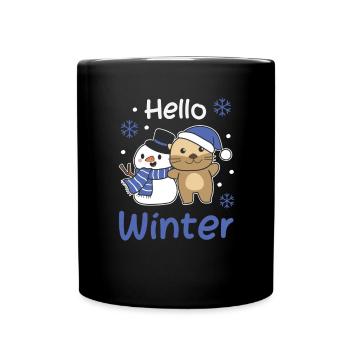 Otter Hello Winter schneemann schnee weihnachten - Tasse einfarbig - Schwarz - Vorne