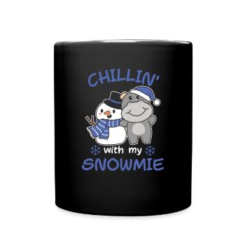 Hippo Chillin avec mon bonhomme de neige - Mug uni - noir - Devant