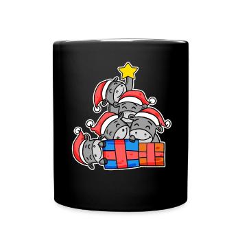 Weihnachten Weihnachtsbaum Esel mit Geschenke - Tasse einfarbig - Schwarz - Vorne
