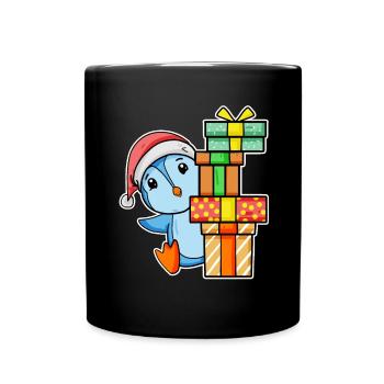 Pingouin de Noël avec cadeaux - Mug uni - noir - Devant