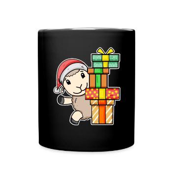 Weihnachten Schaf mit Geschenke - Tasse einfarbig - Schwarz - Vorne