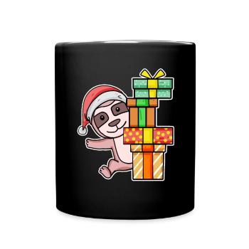 Christmas Sloth with gifts - Full Colour Mug - black - Front