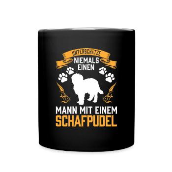 Mann mit Schafpudel altdeutscher Hütepudel - Tasse einfarbig - Schwarz - Vorne