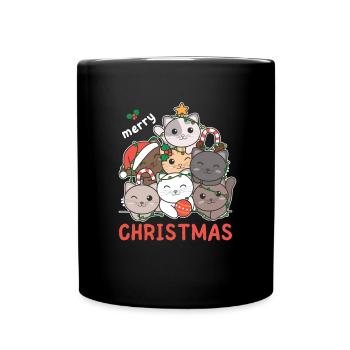 Cat Christmas Tree Merry Christmas - Full Colour Mug - black - Front