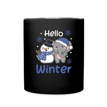 Elefant Hello Winter schneemann schnee weihnachten - Tasse einfarbig - Schwarz - Vorne