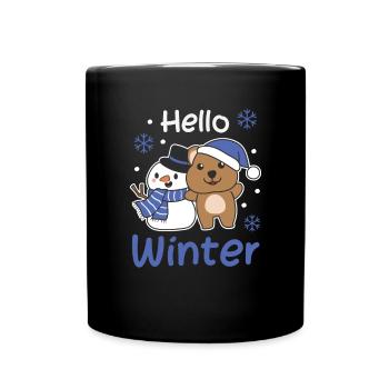 Quokka Hello Winter schneemann schnee weihnachten - Tasse einfarbig - Schwarz - Vorne