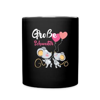 Große Schwester 2023 Maus Luftballon Babyparty - Tasse einfarbig - Schwarz - Vorne