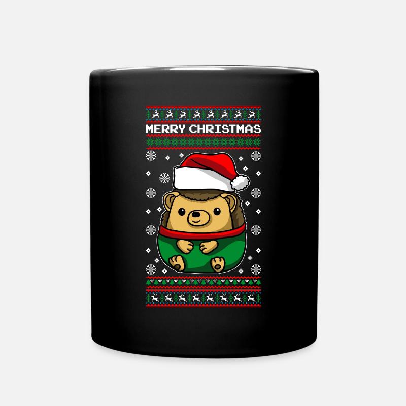 Igel mit Ugly Christmas Sweater - Tasse einfarbig - Schwarz