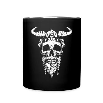 Skull Viking Norse Warrior Valhalla War - Full Colour Mug - black - Front
