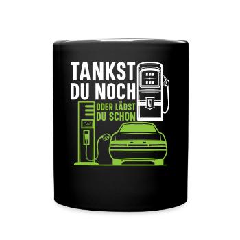 E-Auto Tankstelle Elektro Auto Ladestation - Elekt - Tasse einfarbig - Schwarz - Vorne