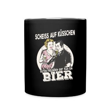 Guten Freunden gibt man ein Bier Party Saufen - Tasse einfarbig - Schwarz - Vorne