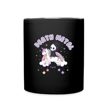 Einhorn auf Wolke Death Metal - Tasse einfarbig - Schwarz - Vorne