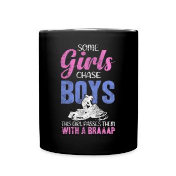 Cette fille passe devant des garçons avec une motoneige Braaaap - Mug uni - noir - Devant