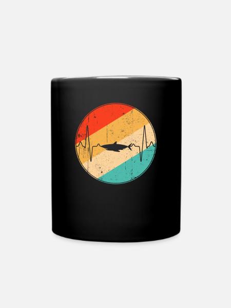 Shark Retro Heartbeat - Full Colour Mug - black
