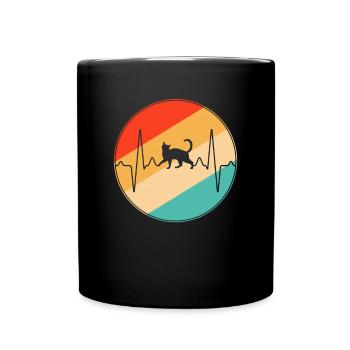 Katze Retro Herzschlag - Tasse einfarbig - Schwarz - Vorne