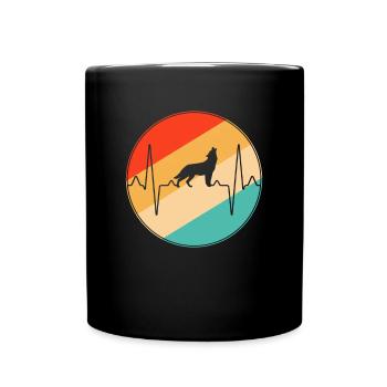 Wolf Retro Herzschlag - Tasse einfarbig - Schwarz - Vorne