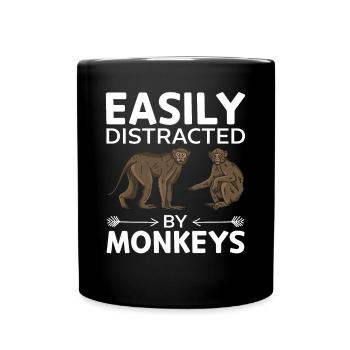 Easily Distracted By Monkeys - Orangutan Monkey Lo - Full Colour Mug - black - Front