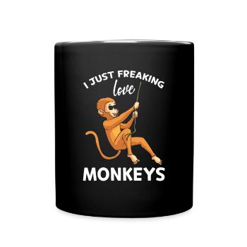 I Just freaking love Monkeys - Orangutan Monkey Lo - Full Colour Mug - black - Front