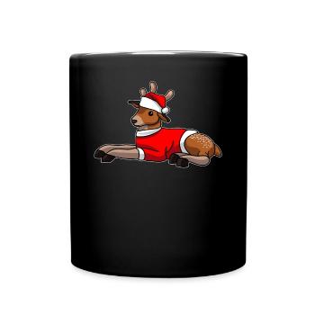 Reh Weihnachtsmütze - Tasse einfarbig - Schwarz - Vorne