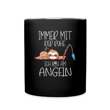 Immer mit der Ruhe ich bin am Angeln Faultier - Tasse einfarbig - Schwarz - Vorne