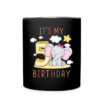 Children Birthday Boys Girls 5 Years Elephant - Full Colour Mug - black - Front