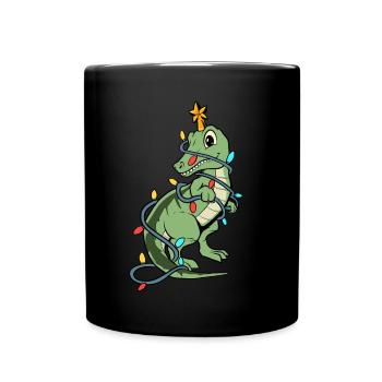 Cute T-Rex dinosaur as a Christmas tree - Full Colour Mug - black - Front