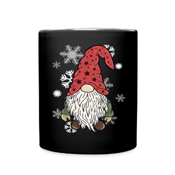 Gnom Weihnachts Wichtel Schneeflocken - Tasse einfarbig - Schwarz - Vorne