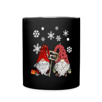 Gnom Weihnachts Wichtel mit Schneeflocken - Tasse einfarbig - Schwarz - Vorne