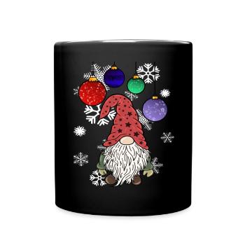 Gnome Weihnachts Wichtel mit Schneeflocken - Tasse einfarbig - Schwarz - Vorne