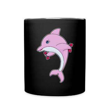 Dolphin Bodybuilder Dumbbells Bodybuilding - Full Colour Mug - black - Front