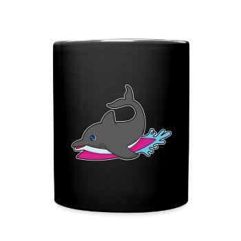 Dolphin Surfing Surfboard Summer - Full Colour Mug - black - Front