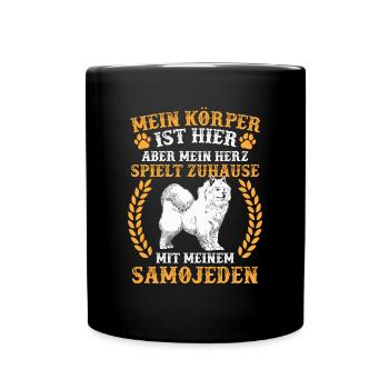 Samojede spielt zuhause Samojedenspitz - Tasse einfarbig - Schwarz - Vorne