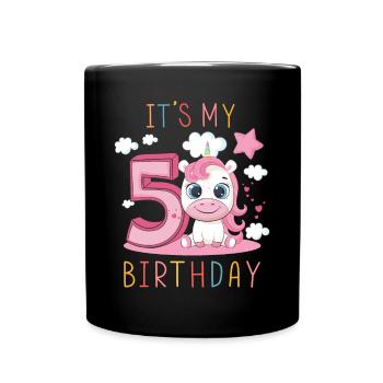 Children Birthday Boys Girls 5 years Unicorn - Full Colour Mug - black - Front