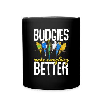 Budgerigar Parakeet Bird Pet Gift - Full Colour Mug - black - Front