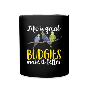 Budgerigar Parakeet Bird Pet Gift - Full Colour Mug - black - Front